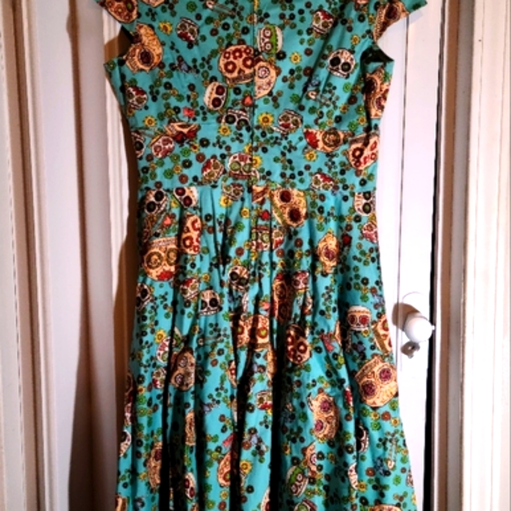 Hell Bunny Day of the dead 50s style dress, teal, sz Large, NWT, Vintage - Picture 6 of 10